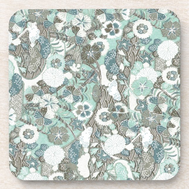 Abstract Blue Brown Flowers Coaster (Front)