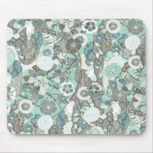 Abstract Blue Brown Flowers Mouse Pad