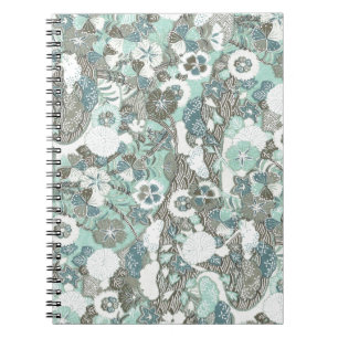 Abstract Blue Brown Flowers Notebook