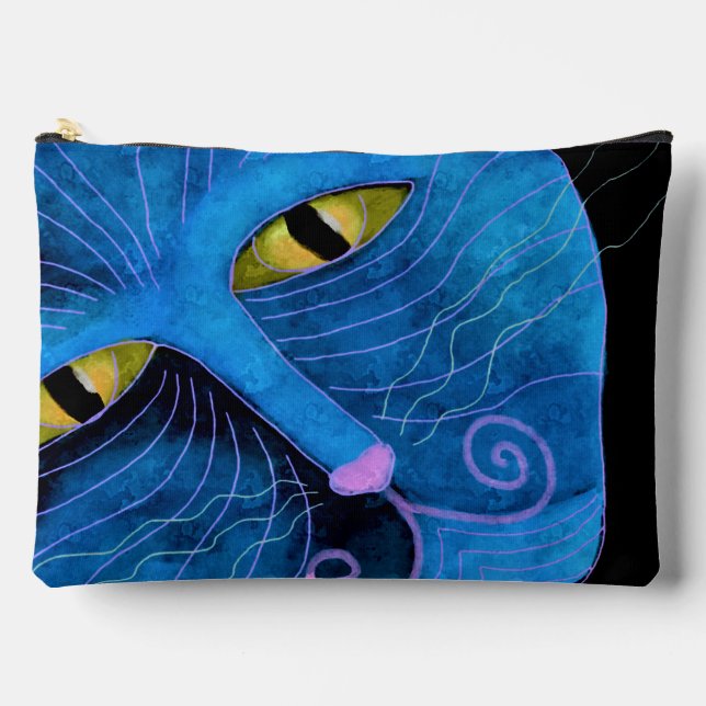 Abstract Blue Cat Face Accessory Pouch (Front)