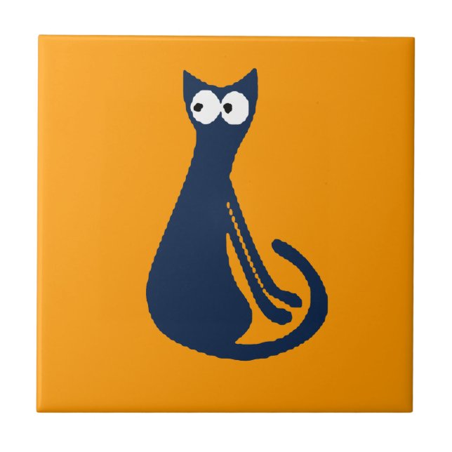 Abstract Blue Cat on Yellow Tile (Front)
