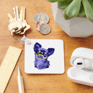 Abstract Blue Chihuahua Keychain