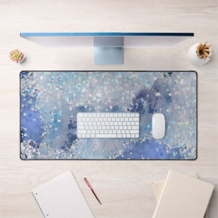 abstract blue chunky glitter design desk mat