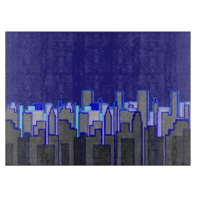 Abstract Blue City Skyline Art Cutting Board (Front)