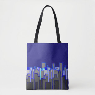 Abstract Blue City Skyline Art  Tote Bag
