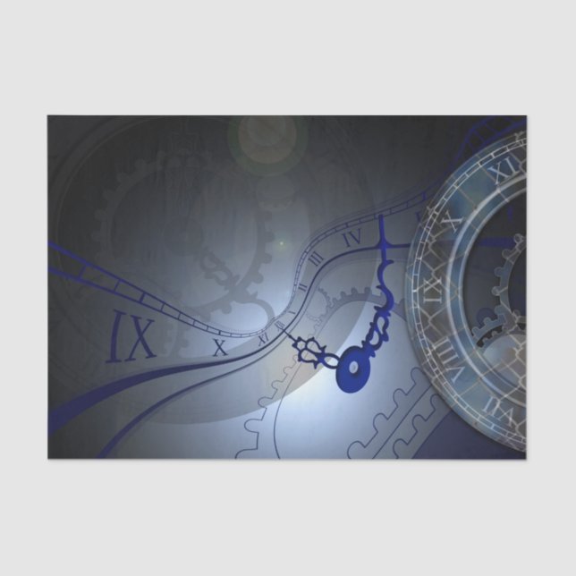 Abstract Blue Clock Design Tissue Paper (Front)