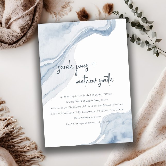 Abstract Blue Coastal Sea Beach Rehearsal Dinner Invitation (Creator Uploaded)