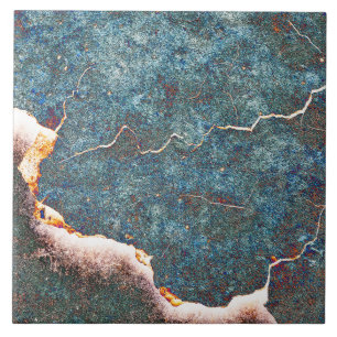 Abstract Blue Cracked Stone Rust Tile