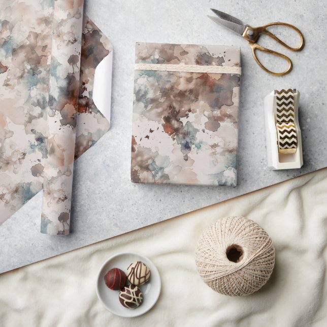 Abstract Blue Cream Brown Birthday Wrapping Paper (Crafts)