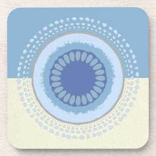 Abstract Blue & Cream Flower Circle Design Coaster