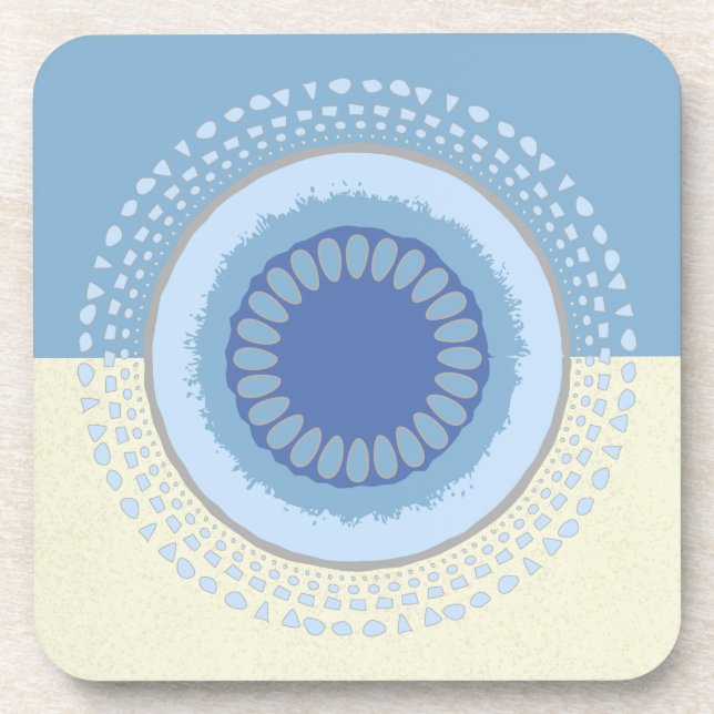 Abstract Blue & Cream Flower Circle Design Coaster (Front)