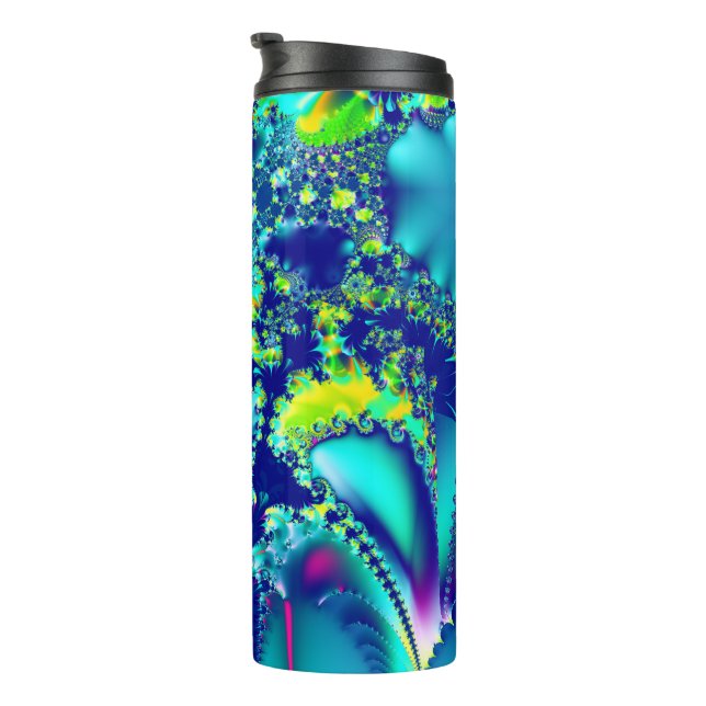 Abstract Blue Cyan Green Fractal Thermal Tumbler (Rotated Right)