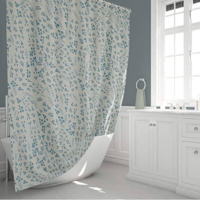 Abstract Blue Dotted Shower Curtain (Abstract Blue Gray-Green Dotted Shower Curtain from Studio Posies.)