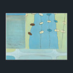 Abstract Blue Egg Parade Postcard<br><div class="desc">Blue,  white and brown eggs parade on strings in this abstract painting by June Erica Vess. Separated into different panels,  this piece features different shades of blue in the background as well as green. Get yours today!</div>