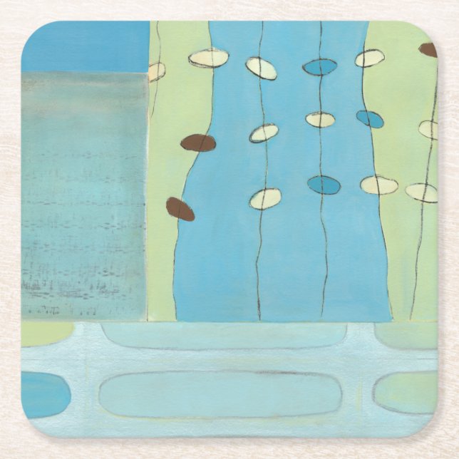 Abstract Blue Egg Parade Square Paper Coaster (Front)