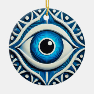 Abstract Blue Evil Eye Symbol Ceramic Tree Decoration