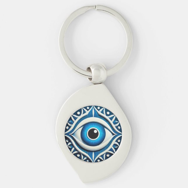 Abstract Blue Evil Eye Symbol Key Ring (Front)