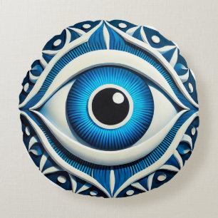 Abstract Blue Evil Eye Symbol Protection Style 👁️ Round Cushion