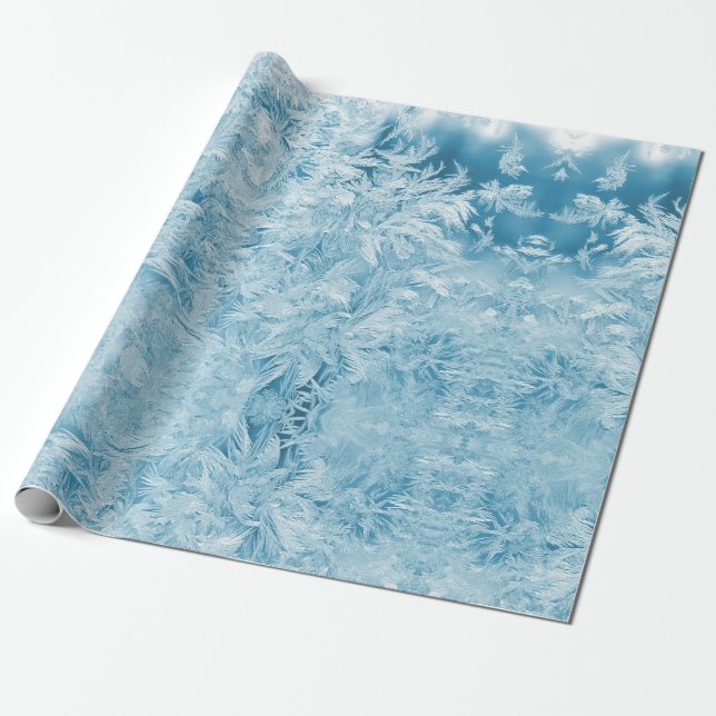 abstract blue feathers and snowflakes wrapping paper (Unrolled)