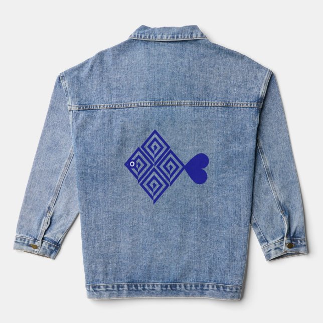 Abstract blue fish denim jacket (Back)