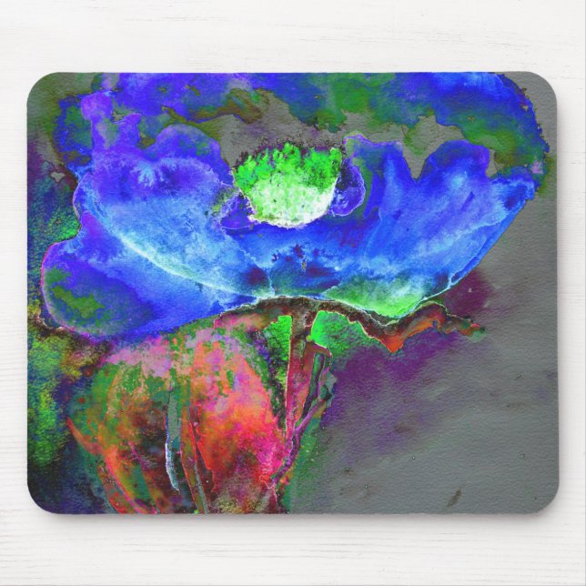 Abstract blue floral blue watercolor poppy mouse pad (Front)