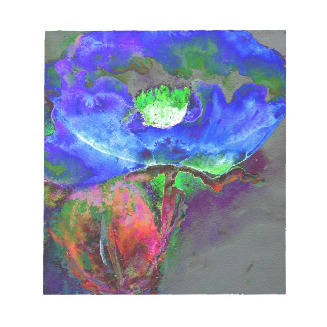 Abstract blue floral blue watercolor poppy notepad (Front)