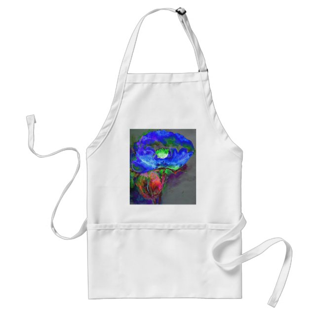 Abstract blue floral blue watercolor poppy standard apron (Front)