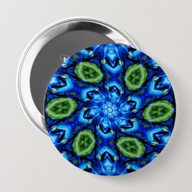 Abstract Blue Floral Pattern 10 Cm Round Badge (Front & Back)
