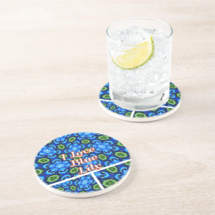 Abstract Blue Floral Pattern Coaster