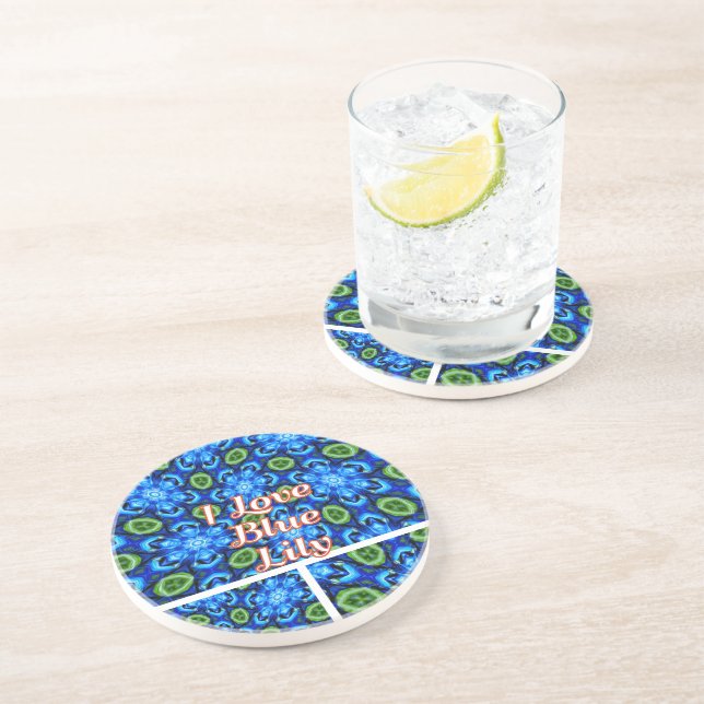 Abstract Blue Floral Pattern Coaster (Side)