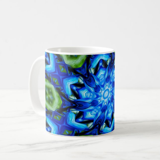 Abstract Blue Floral Pattern Coffee Mug (Front Left)