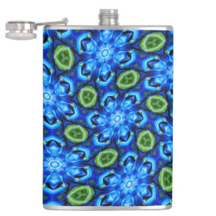 Abstract Blue Floral Pattern Hip Flask