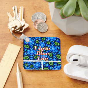 Abstract Blue Floral Pattern Key Ring