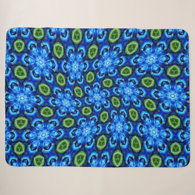 Abstract Blue Floral Pattern Sherpa Blanket (Front (Horizontal))