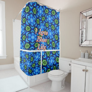 Abstract Blue Floral Pattern Shower Curtain