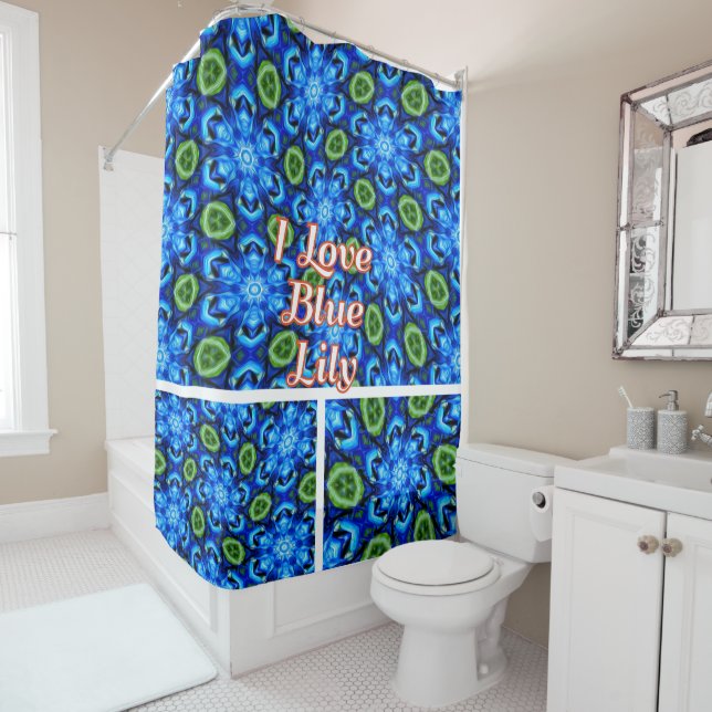 Abstract Blue Floral Pattern Shower Curtain (In Situ)