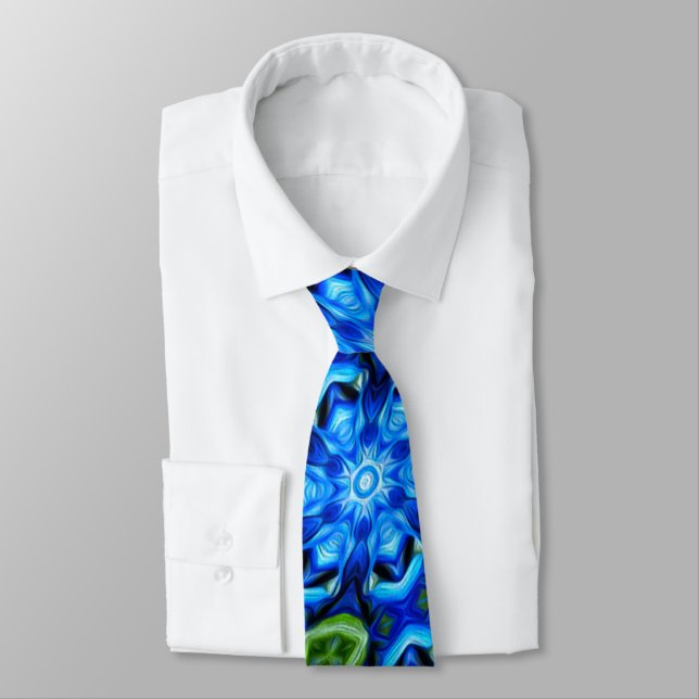 Abstract Blue Floral Pattern Tie (Tied)