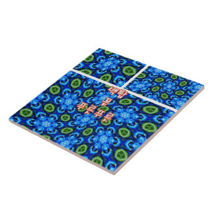 Abstract Blue Floral Pattern Tile