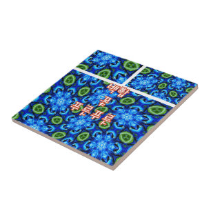 Abstract Blue Floral Pattern Tile