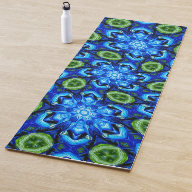 Abstract Blue Floral Pattern Yoga Mat (In Situ)
