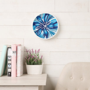 Abstract Blue Flower Art Deco Clock