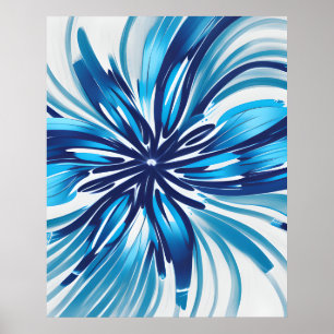 Abstract Blue Flower Art Deco Poster
