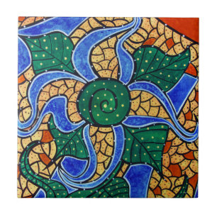 Abstract Blue Flower Ceramic Art Tile