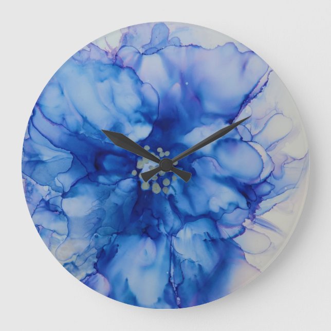 Abstract Blue Flower Clock (Front)