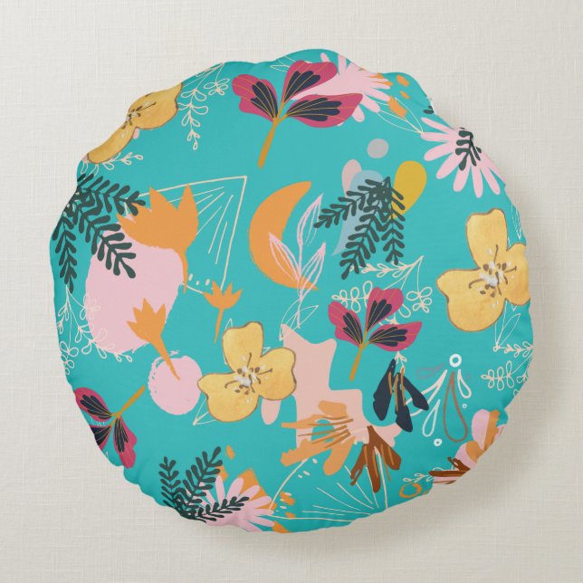 Abstract Blue flower patterns Round Cushion (Back)