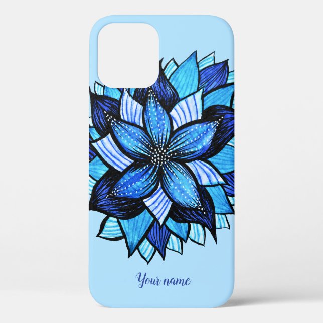 Abstract Blue Flower Pretty Floral Girly Name Case-Mate iPhone Case (Back)
