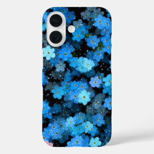 Abstract Blue Flowers iPhone 16 Case