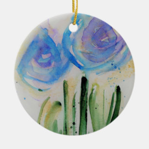 Abstract Blue Flowers Ceramic Tree Decoration