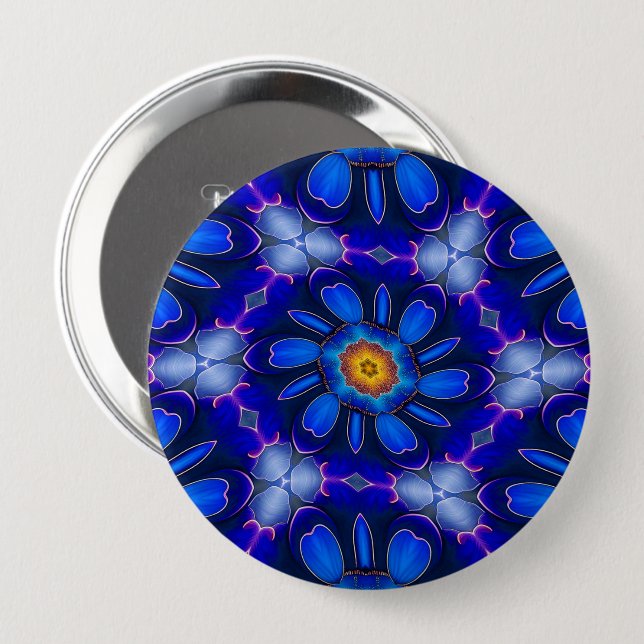 Abstract Blue Flowers Pattern 10 Cm Round Badge (Front & Back)