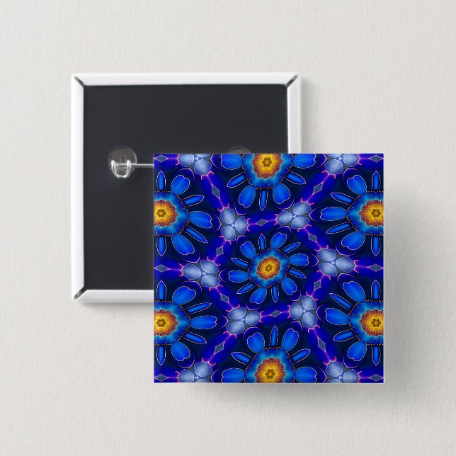 Abstract Blue Flowers Pattern 15 Cm Square Badge (Front & Back)